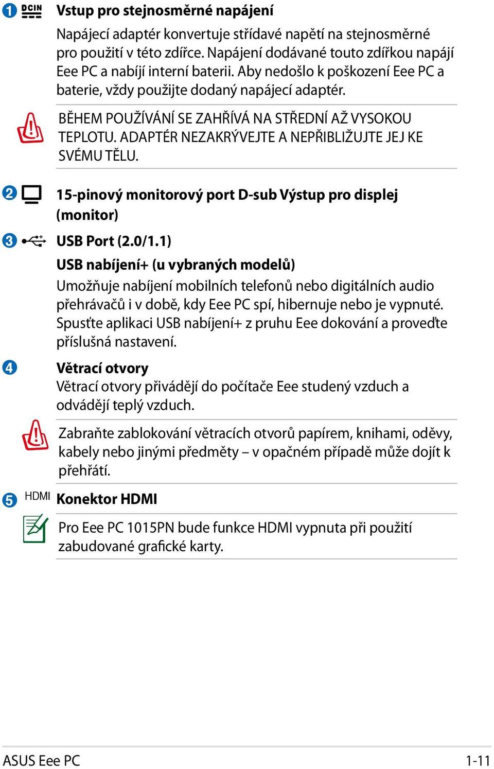 2 15-pinový monitorový port D-sub Výstup pro displej (monitor) 3 USB Port (2.0/1.