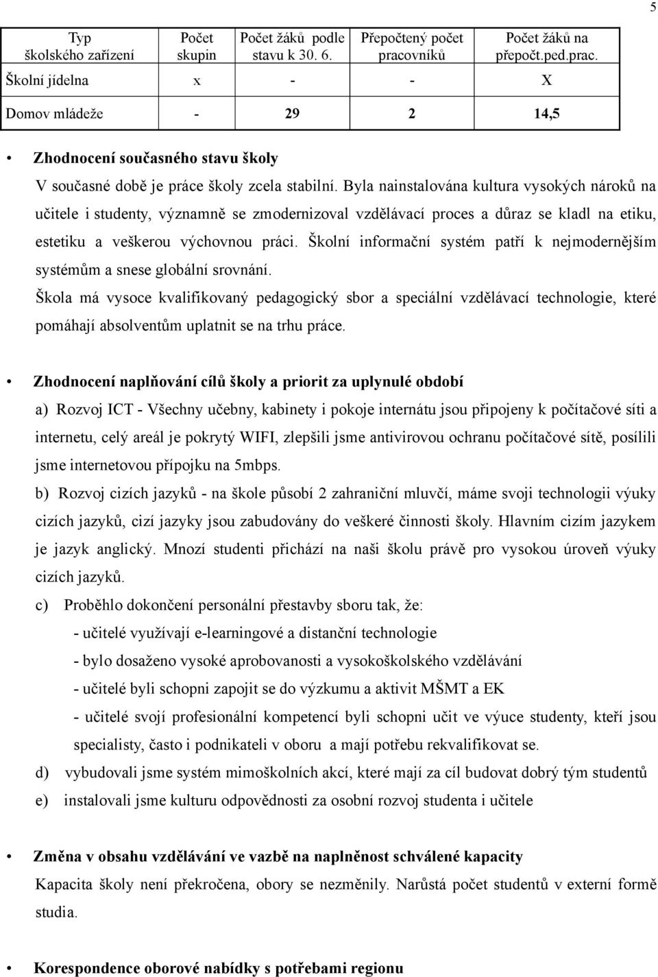 Byla nainstalována kultura vysokých nároků na učitele i studenty, významně se zmodernizoval vzdělávací proces a důraz se kladl na etiku, estetiku a veškerou výchovnou práci.