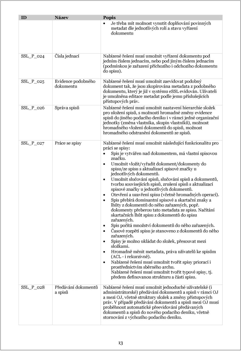 SSL_P_025 Evidence podobného dokumentu Nabízené řešení musí umožnit zaevidovat podobný dokument tak, že jsou zkopírována metadata z podobného dokumentu, který je již v systému essl evidován.