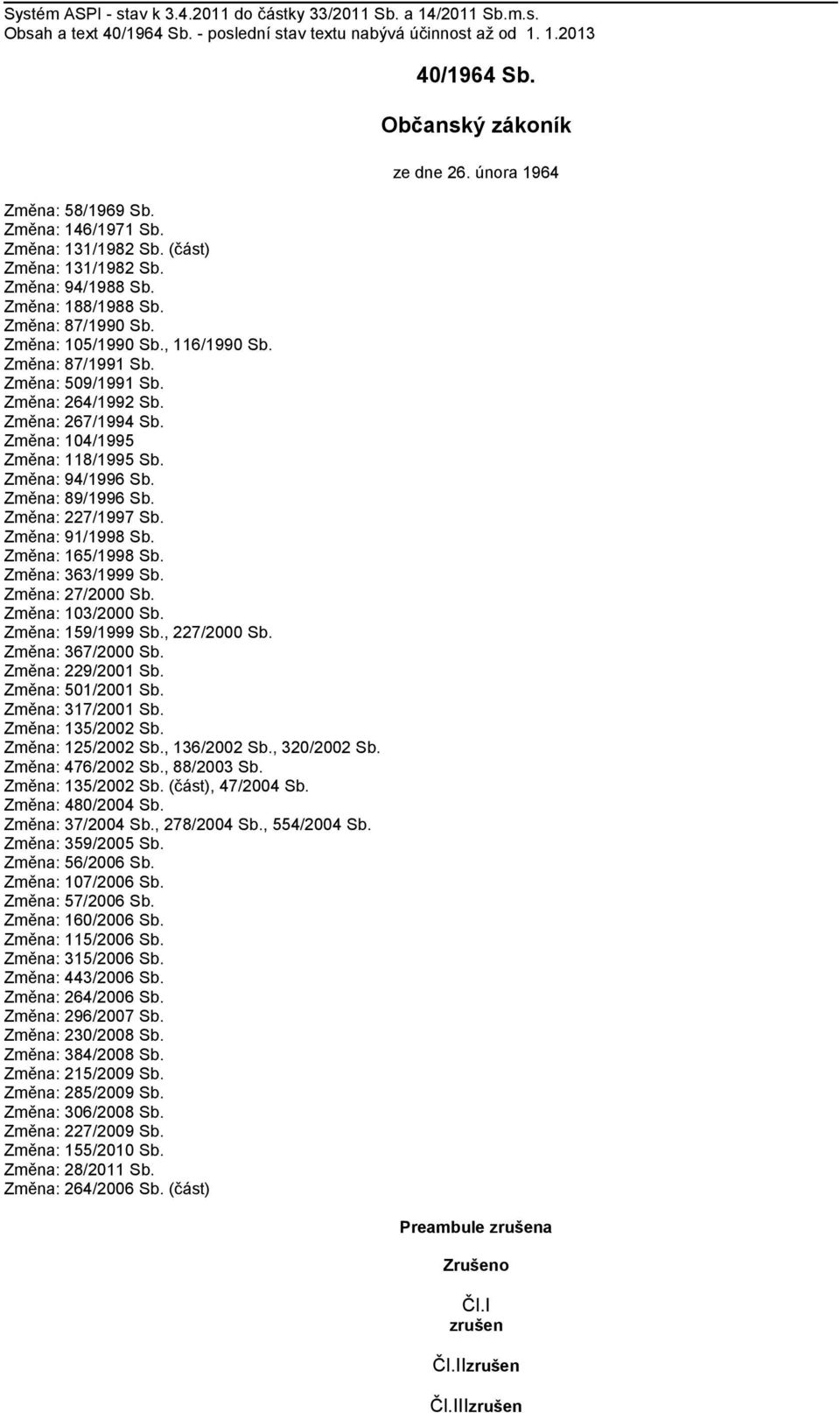 Změna: 267/1994 Sb. Změna: 104/1995 Změna: 118/1995 Sb. Změna: 94/1996 Sb. Změna: 89/1996 Sb. Změna: 227/1997 Sb. Změna: 91/1998 Sb. Změna: 165/1998 Sb. Změna: 363/1999 Sb. Změna: 27/2000 Sb.