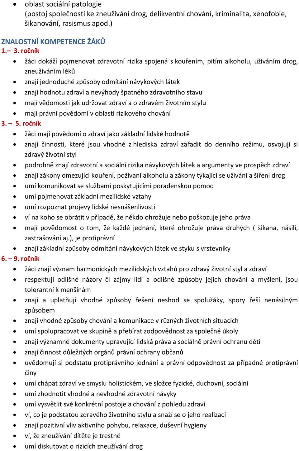 špatného zdravotního stavu mají vědomosti jak udržovat zdraví a o zdravém životním stylu mají právní povědomí v oblasti rizikového chování 3. 5.
