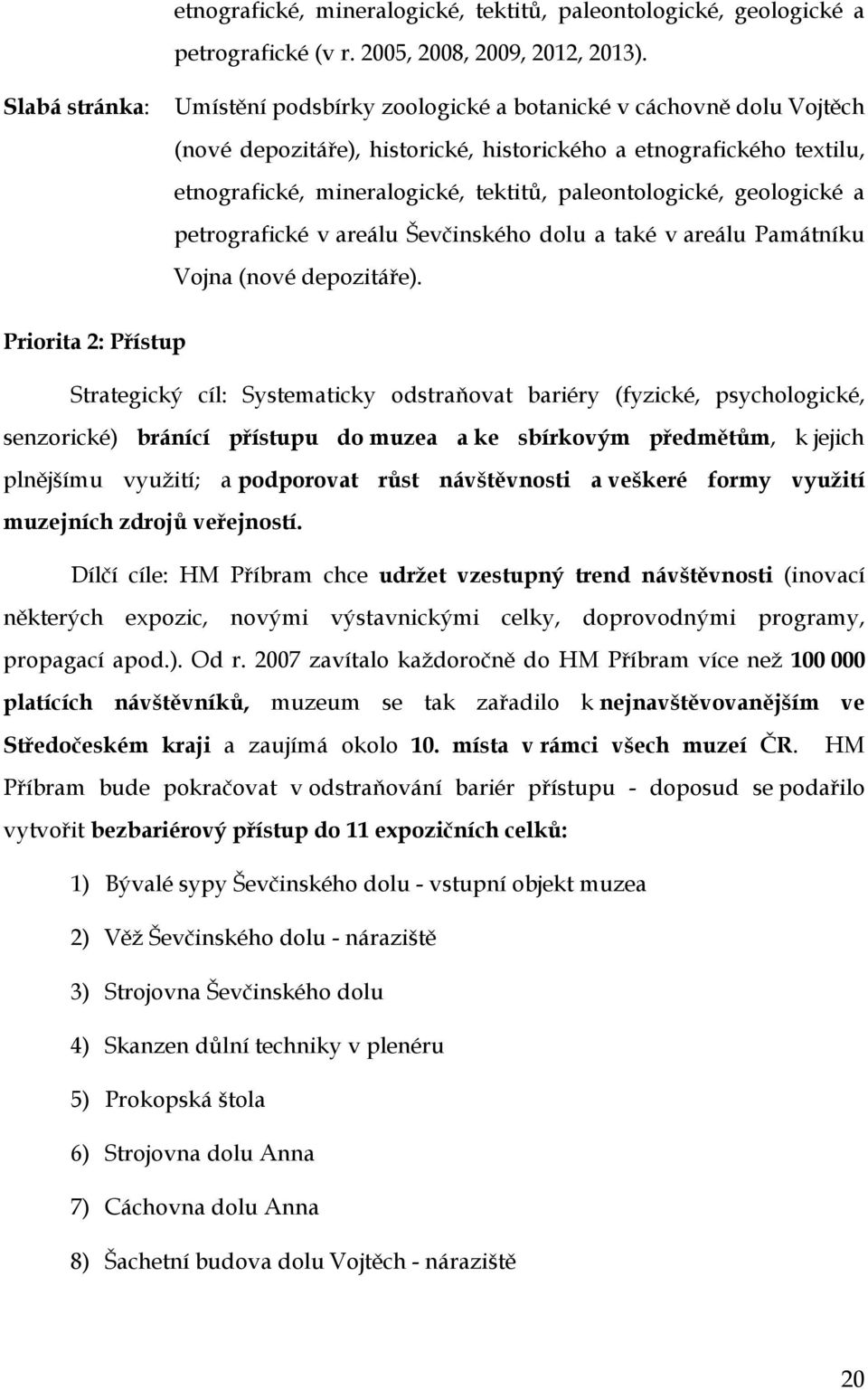 paleontologické, geologické a petrografické v areálu Ševčinského dolu a také v areálu Památníku Vojna (nové depozitáře).