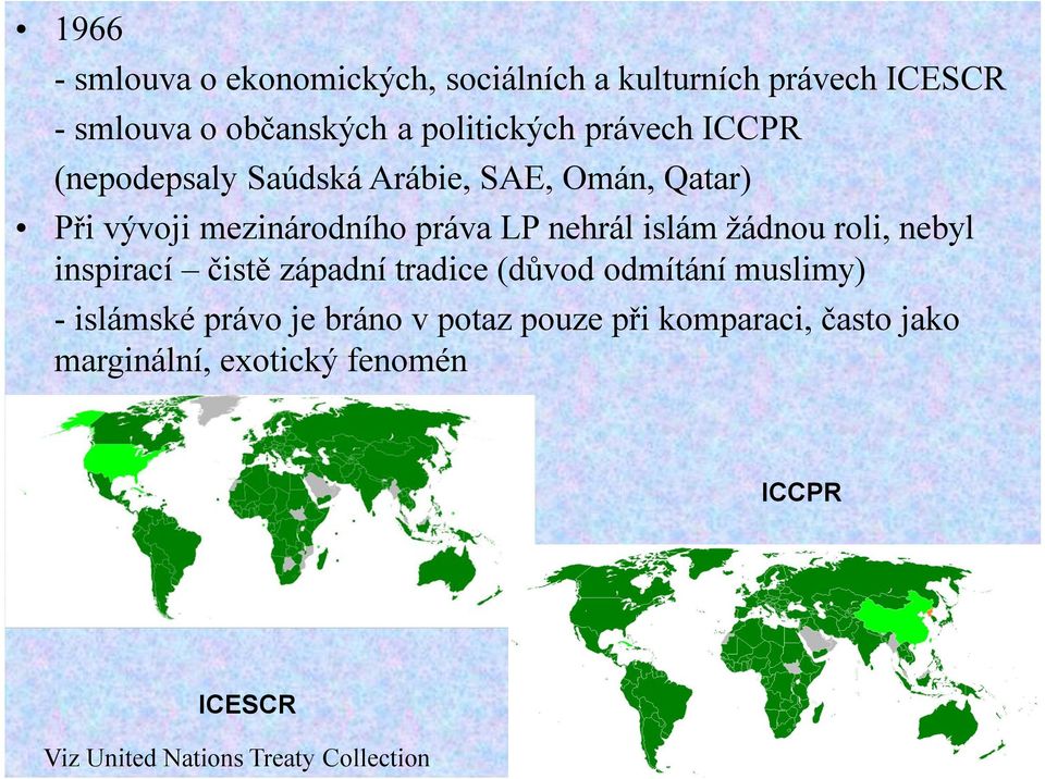 žádnou roli, nebyl inspirací čistě západní tradice (důvod odmítání muslimy) - islámské právo je bráno v