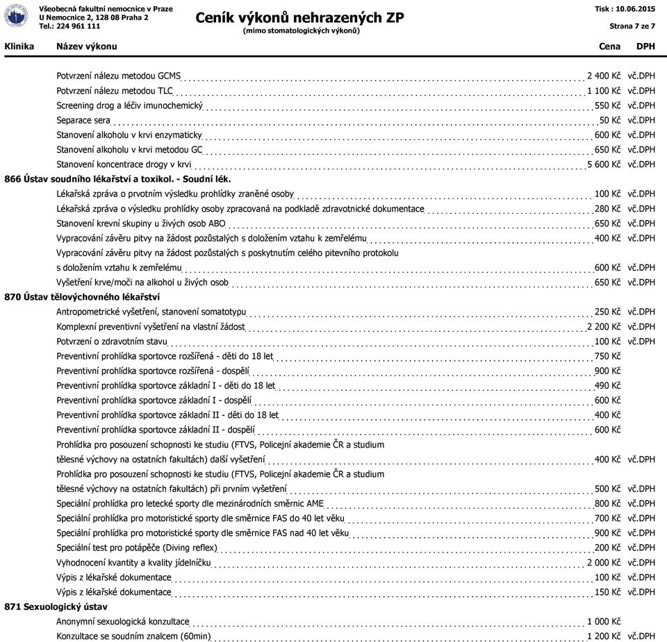 Lékařská zpráva o prvotním výsledku prohlídky zraněné osoby Lékařská zpráva o výsledku prohlídky osoby zpracovaná na podkladě zdravotnické dokumentace Stanovení krevní skupiny u živých osob ABO