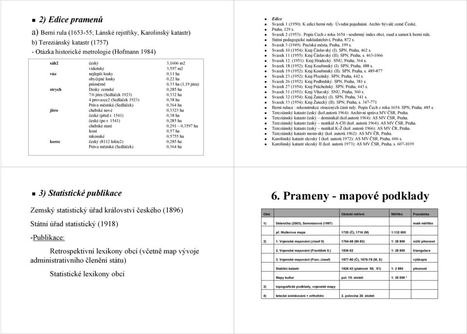 městská (Sedláček) 0,364 ha jitro chebské nové 0,3323 ha české (před r. 1541) 0,38 ha české (po r.