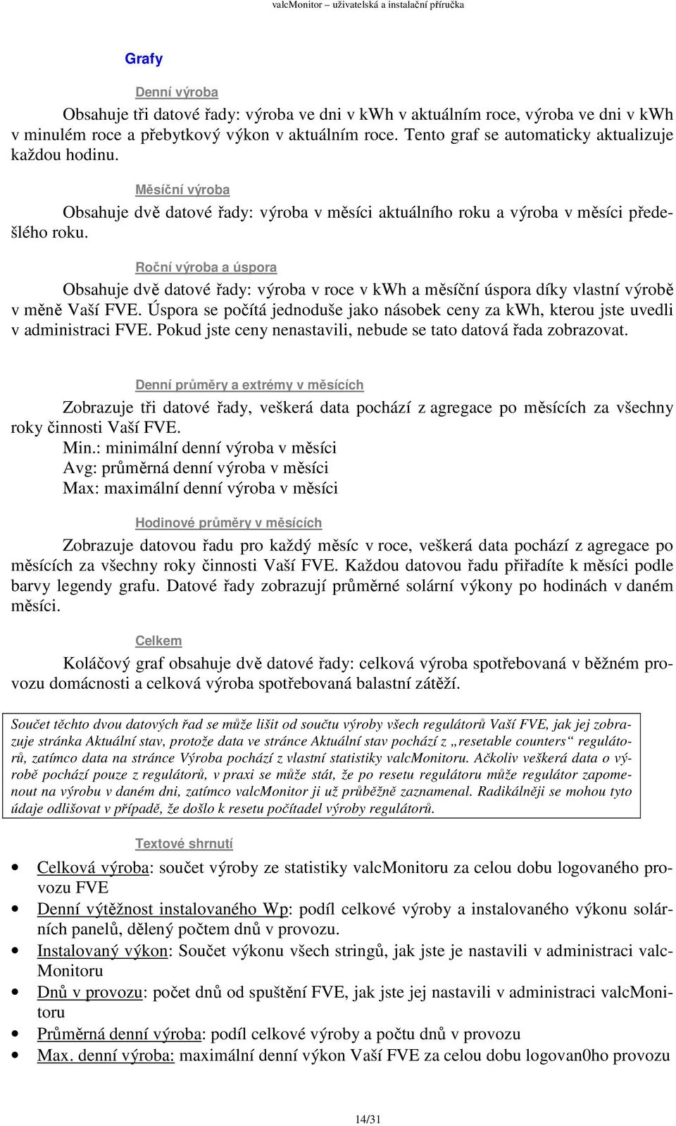 Roční výroba a úspora Obsahuje dvě datové řady: výroba v roce v kwh a měsíční úspora díky vlastní výrobě v měně Vaší FVE.