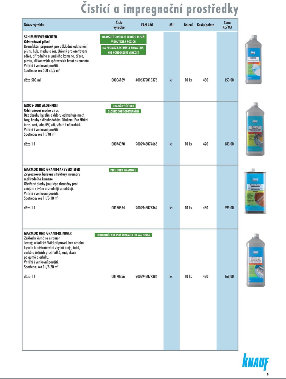 Spotřeba: cca 500 ml/5 m 2 OKAMŽITĚ ODSTRANÍ ČERNOU PLÍSEŇ V KOUTECH A ROZÍCH NA PROMRZAJÍCÍ MÍSTA ZDIVA TAM, KDE KONDENZUJE VLHKOST dóza 500 ml 00006189 4006379018376 ks 10 ks 480 153,00 MOOS- UND