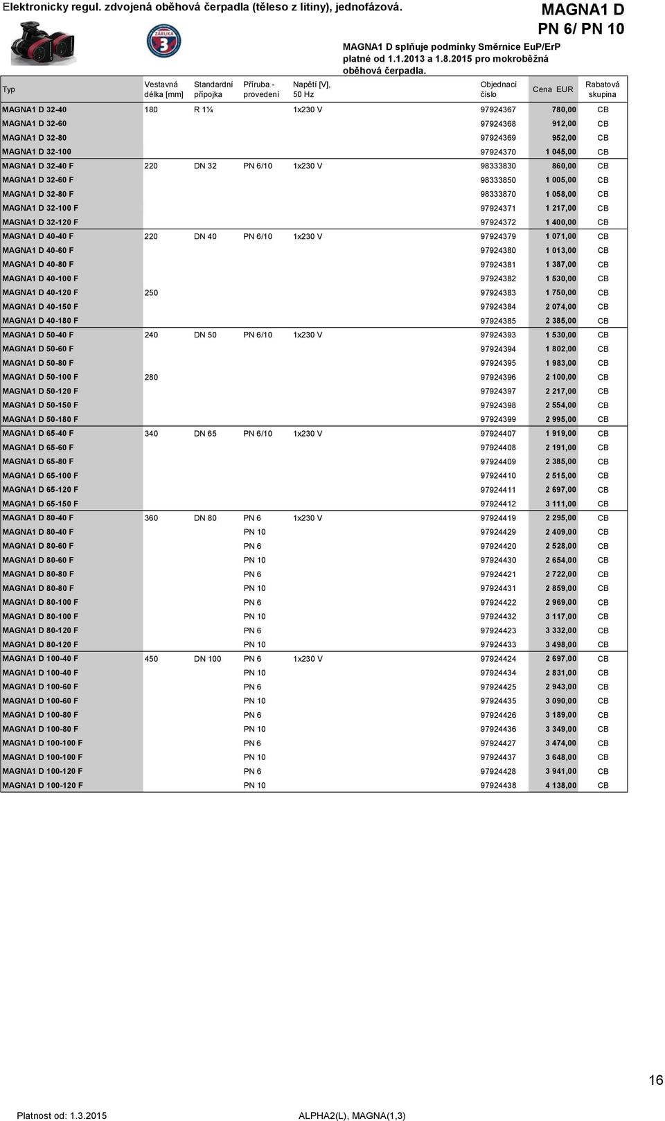 MAGNA1 D PN 6/ PN 10 MAGNA1 D 32-40 180 R 1¼ 1x230 V 97924367 780,00 CB MAGNA1 D 32-60 97924368 912,00 CB MAGNA1 D 32-80 97924369 952,00 CB MAGNA1 D 32-100 97924370 1 045,00 CB MAGNA1 D 32-40 F 220