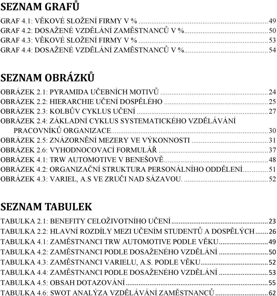 4: ZÁKLADNÍ CYKLUS SYSTEMATICKÉHO VZDĚLÁVÁNÍ PRACOVNÍKŮ ORGANIZACE...30 OBRÁZEK 2.5: ZNÁZORNĚNÍ MEZERY VE VÝKONNOSTI...31 OBRÁZEK 2.6: VYHODNOCOVACÍ FORMULÁŘ...37 OBRÁZEK 4.