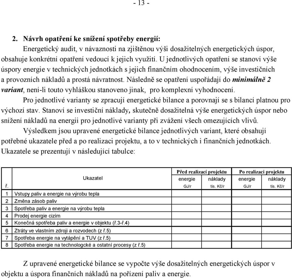 Následně se opatření uspořádají do minimálně 2 variant, není-li touto vyhláškou stanoveno jinak, pro komplexní vyhodnocení.