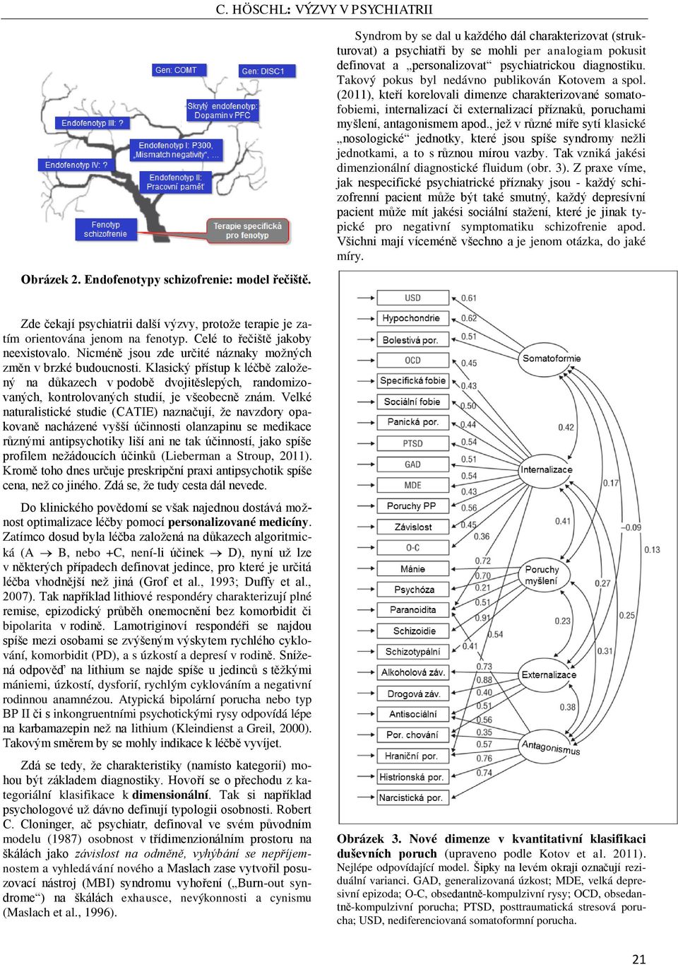 Takový pokus byl nedávno publikován Kotovem a spol. (2011), kteří korelovali dimenze charakterizované somatofobiemi, internalizací či externalizací příznaků, poruchami myšlení, antagonismem apod.