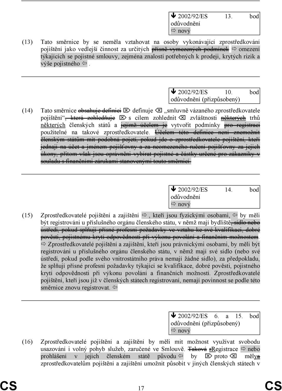 smlouvy, zejména znalostí potřebných k prodeji, krytých rizik a výše pojistného. 2002/92/ES 10.