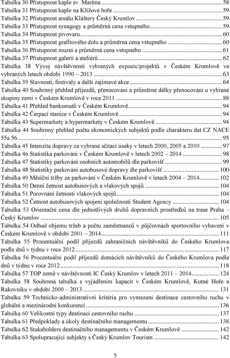 .. 60 Tabulka 36 Přístupnost muzeí a průměrná cena vstupného... 61 Tabulka 37 Přístupnost galerií a ateliérů.