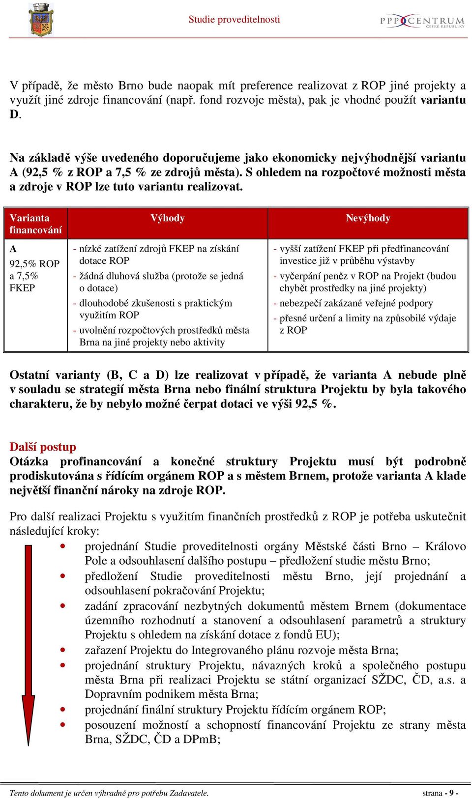 S ohledem na rozpočtové možnosti města a zdroje v ROP lze tuto variantu realizovat.