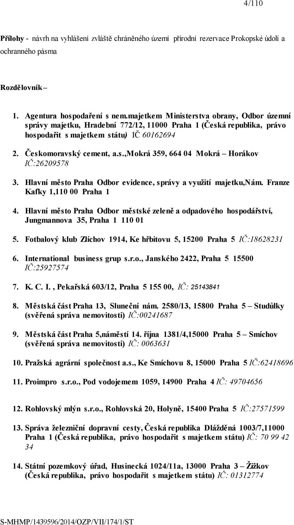 Hlavní město Praha Odbor evidence, správy a využití majetku,nám. Franze Kafky 1,110 00 4. Hlavní město Praha Odbor městské zeleně a odpadového hospodářství, Jungmannova 35, 110 01 5.