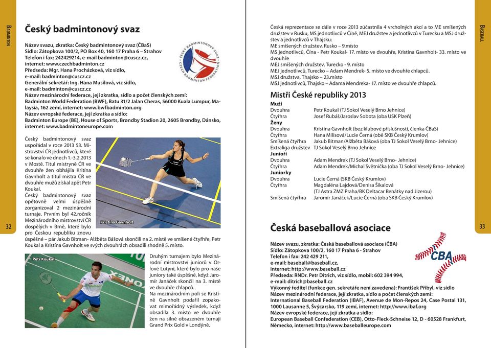 cz Název mezinárodní federace, její zkratka, sídlo a počet členských zemí: Badminton World Federation (BWF), Batu 31/2 Jalan Cheras, 56000 Kuala Lumpur, Malaysia, 162 zemí, internet: www.bwfbadminton.