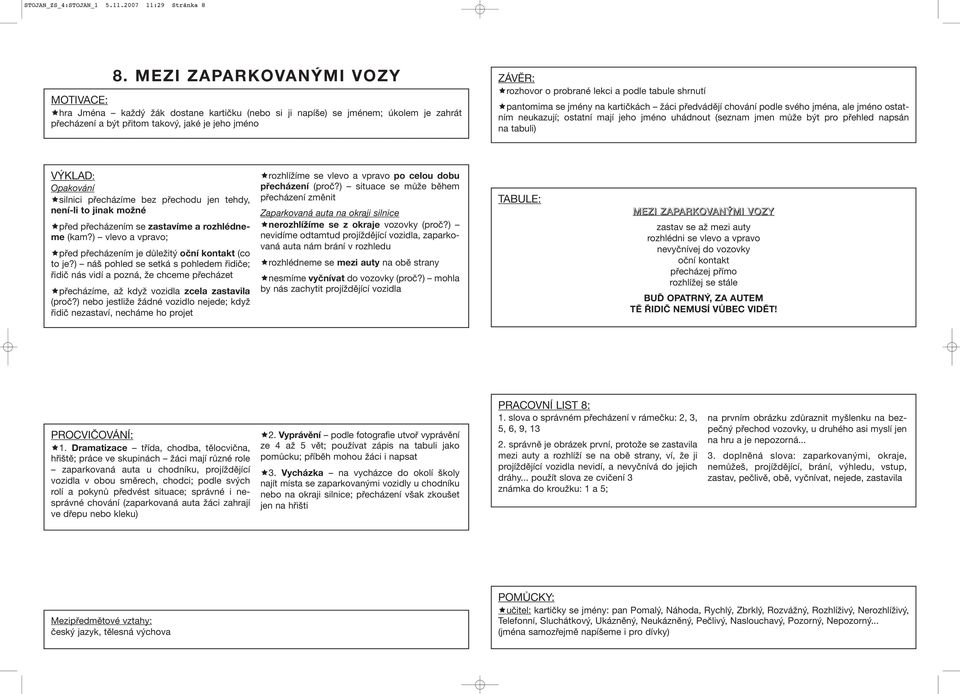 tabule shrnutí pantomima se jmény na kartičkách žáci předvádějí chování podle svého jména, ale jméno ostatním neukazují; ostatní mají jeho jméno uhádnout (seznam jmen může být pro přehled napsán na