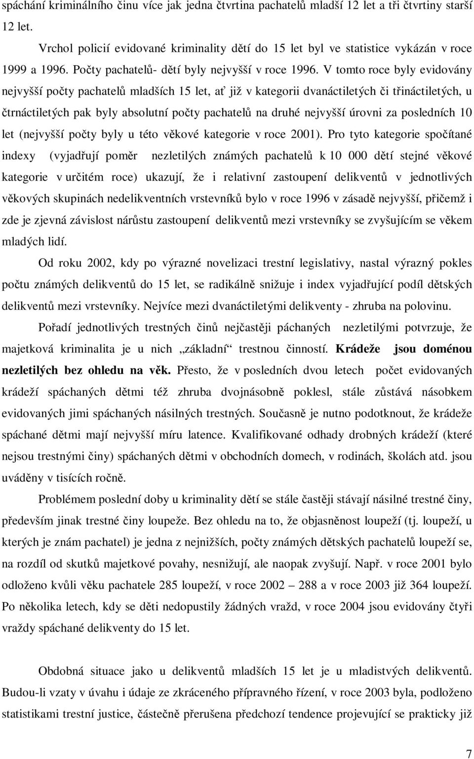 V tomto roce byly evidovány nejvyšší počty pachatelů mladších 15 let, ať již v kategorii dvanáctiletých či třináctiletých, u čtrnáctiletých pak byly absolutní počty pachatelů na druhé nejvyšší úrovni