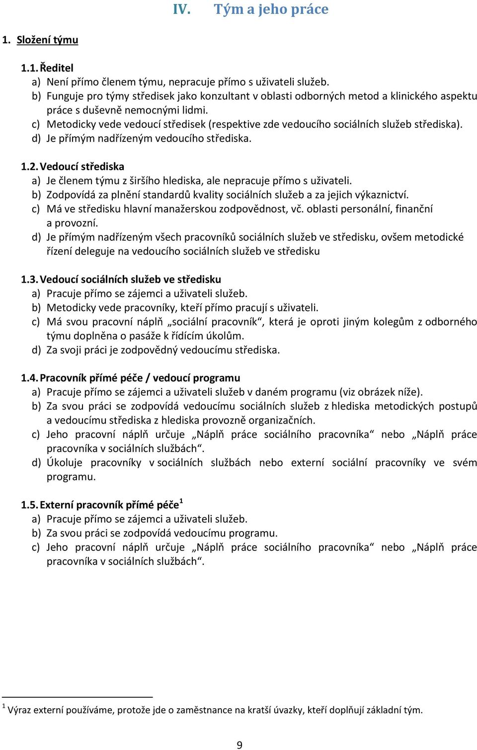 c) Metodicky vede vedoucí středisek (respektive zde vedoucího sociálních služeb střediska). d) Je přímým nadřízeným vedoucího střediska. 1.2.