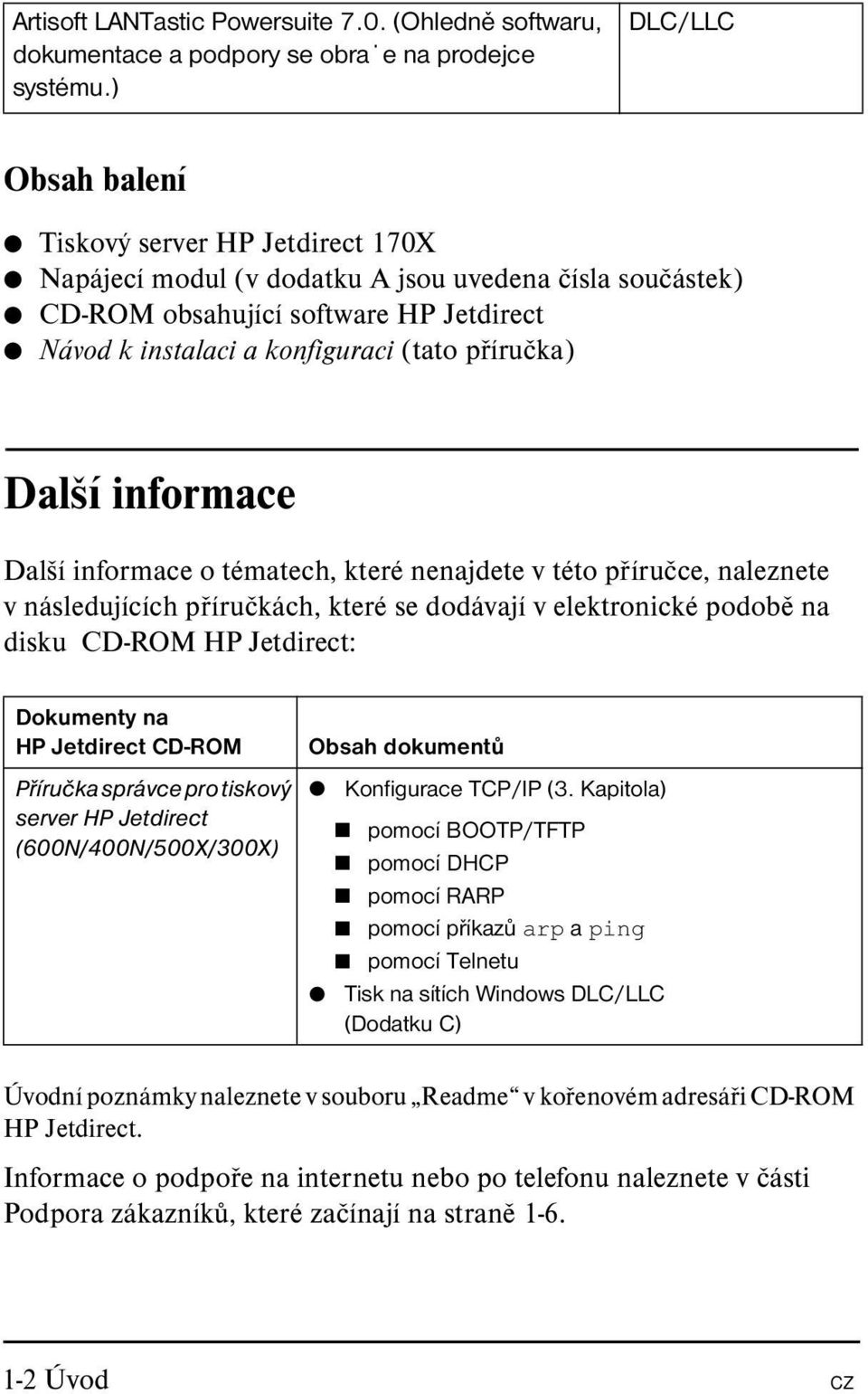 příručka) Další informace Další informace o tématech, které nenajdete v této příručce, naleznete v následujících příručkách, které se dodávají v elektronické podobě na disku CD-ROM HP Jetdirect: