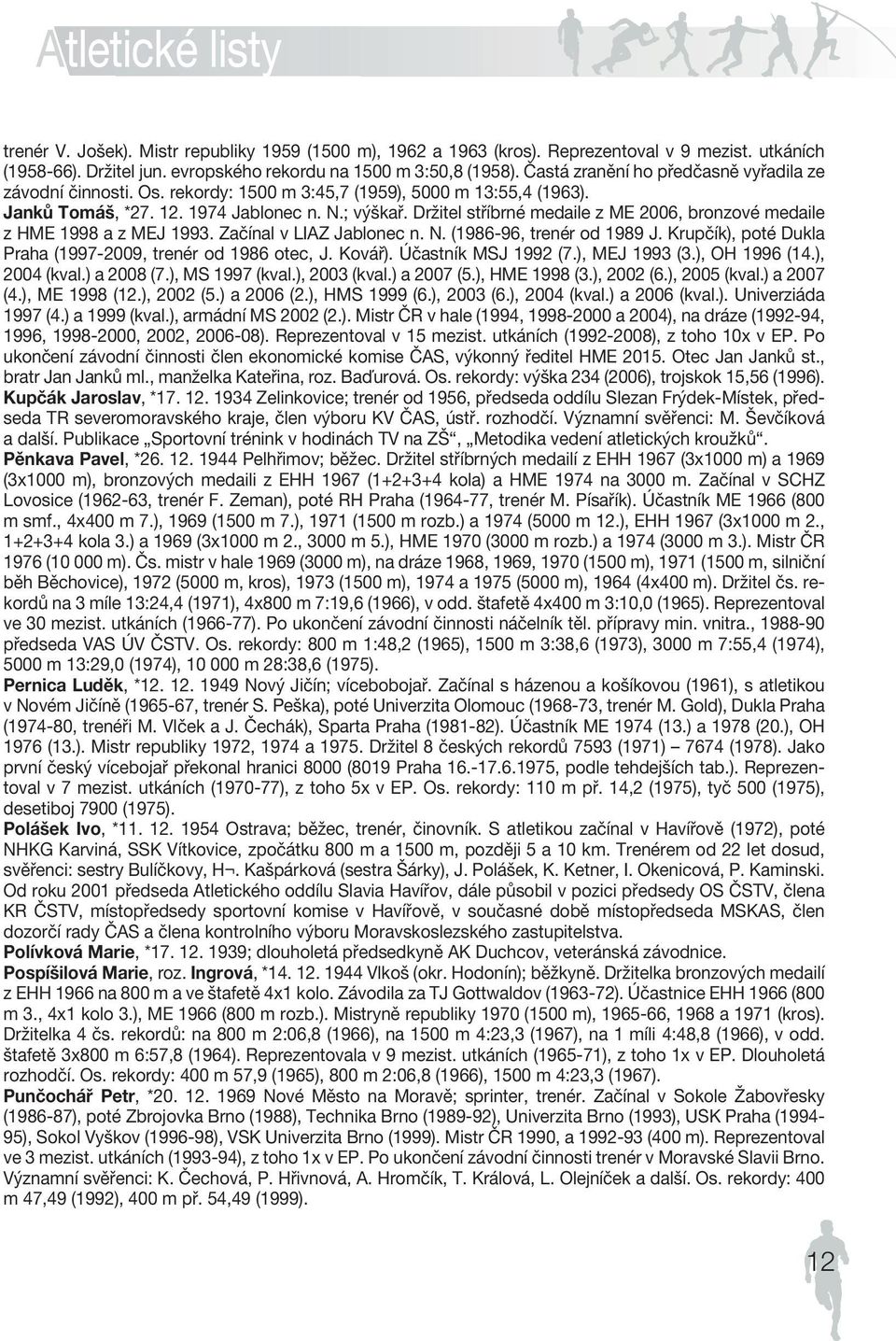 ; FEDER výškař. ATION Držitel stříbrné medaile z ME 2006, bronzové medaile z HME 1998 a z MEJ 1993. Začínal v LIAZ Jablonec n. N. (1986-96, trenér od 1989 J.