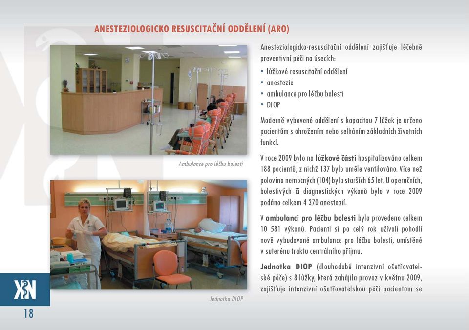 V roce 2009 bylo na lůžkové části hospitalizováno celkem 188 pacientů, z nichž 137 bylo uměle ventilováno. Více než polovina nemocných (104) byla starších 65 let.