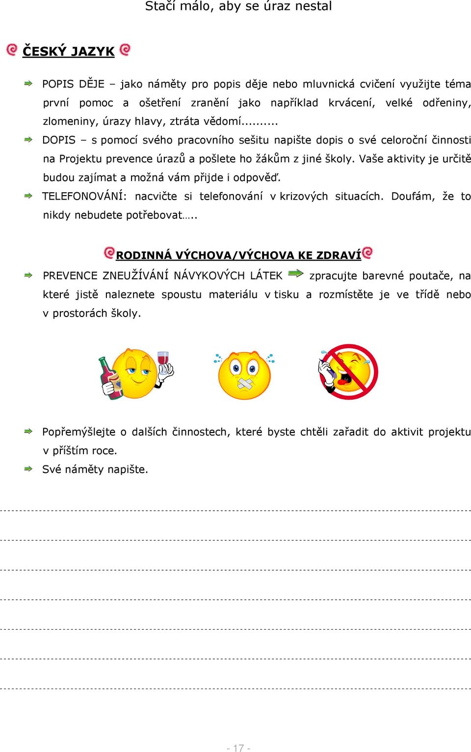 Vaše aktivity je určitě budou zajímat a možná vám přijde i odpověď. TELEFONOVÁNÍ: nacvičte si telefonování v krizových situacích. Doufám, že to nikdy nebudete potřebovat.