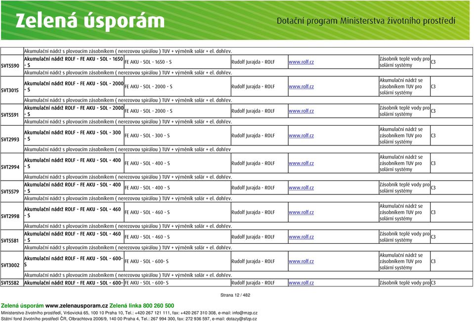 dohřev. Akumulační nádrž ROLF - FE AKU - SOL - 2000 FE AKU - SOL - 2000 - S Rudolf Jurajda - ROLF www.rolf.