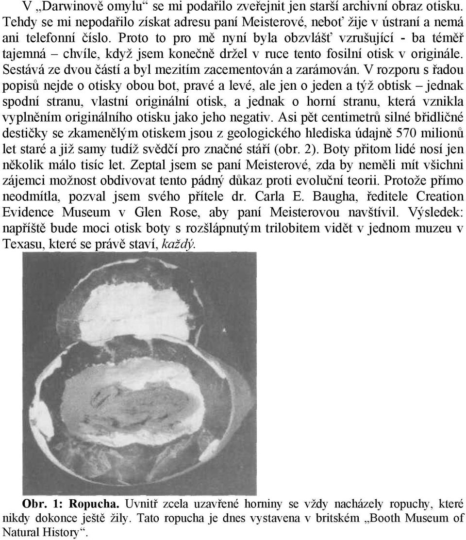 V rozporu s řadou popisů nejde o otisky obou bot, pravé a levé, ale jen o jeden a týž obtisk jednak spodní stranu, vlastní originální otisk, a jednak o horní stranu, která vznikla vyplněním