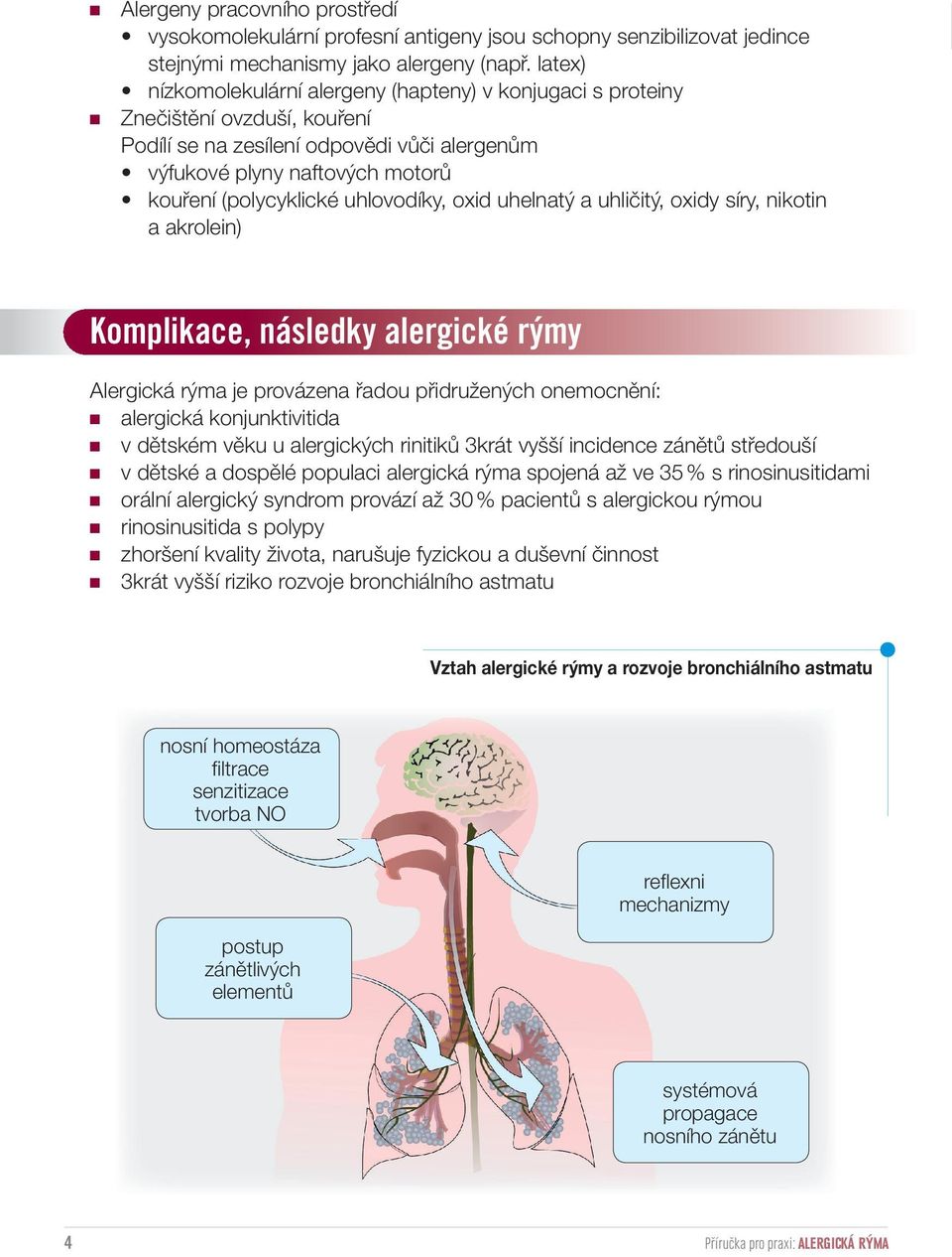uhlovodíky, oxid uhelnatý a uhličitý, oxidy síry, nikotin a akrolein) Komplikace, následky alergické rýmy Alergická rýma je provázena řadou přidružených onemocnění: alergická konjunktivitida v
