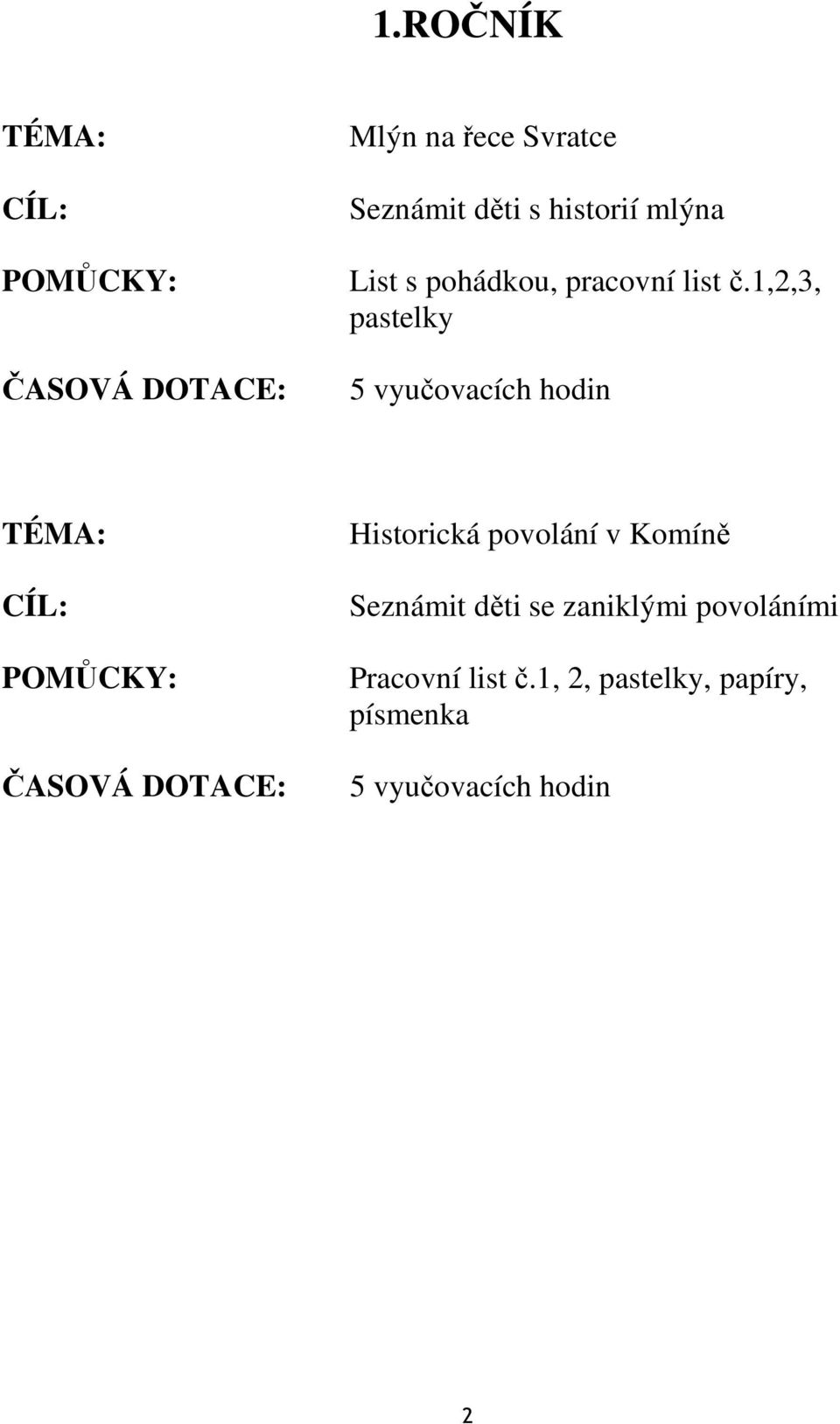 1,2,3, pastelky 5 vyučovacích hodin TÉMA: CÍL: POMŮCKY: ČASOVÁ DOTACE: Historická