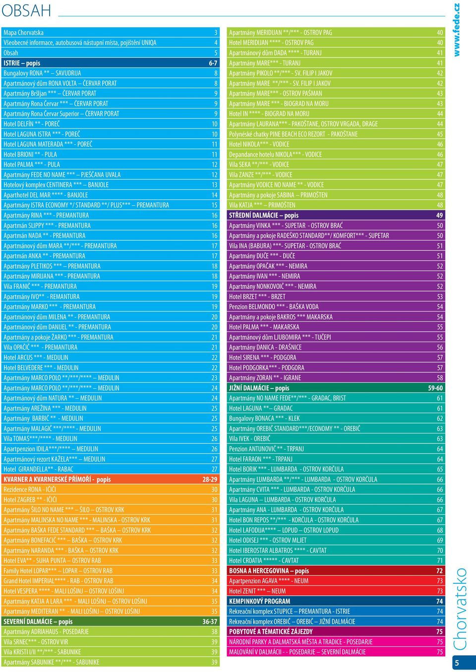 *** - POREČ 11 Hotel BRIONI ** - PULA 11 Hotel PALMA *** - PULA 12 Apartmány FEDE NO NAME *** PJEŠČANA UVALA 12 Hotelový komplex CENTINERA *** BANJOLE 13 Aparthotel DEL MAR **** - BANJOLE 14