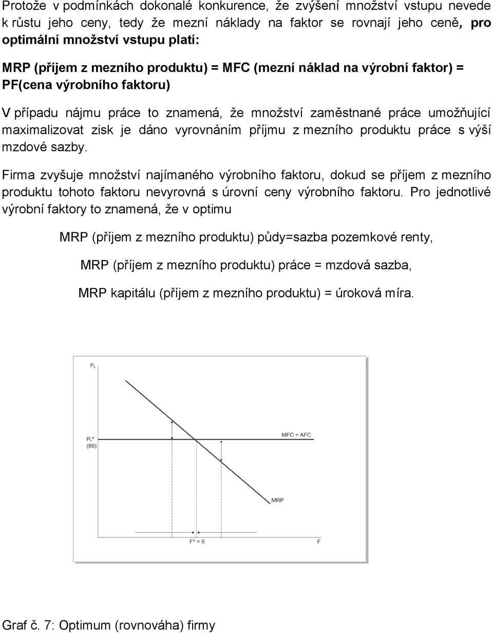 příjmu z mezního produktu práce s výší mzdové sazby. Firma zvyšuje množství najímaného výrobního faktoru, dokud se příjem z mezního produktu tohoto faktoru nevyrovná s úrovní ceny výrobního faktoru.