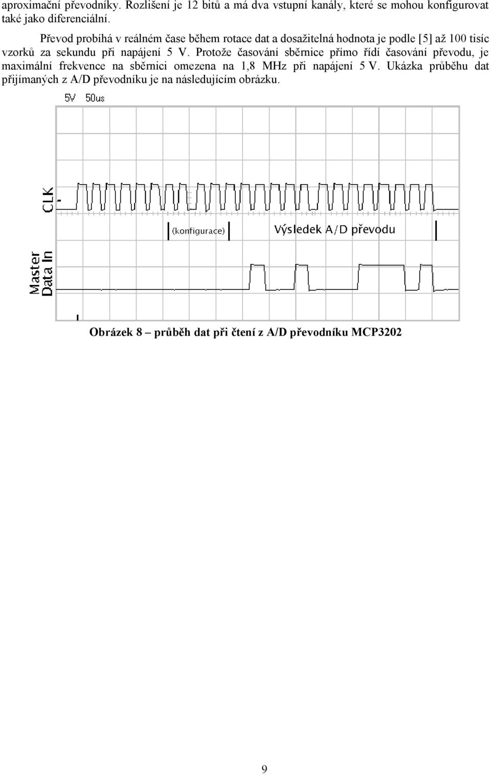 V. Protože časování sběrnice přímo řídí časování převodu, je maximální frekvence na sběrnici omezena na 1,8 MHz při napájení 5 V.