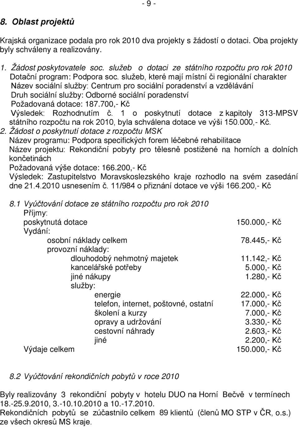 služeb, které mají místní či regionální charakter Název sociální služby: Centrum pro sociální poradenství a vzdělávání Druh sociální služby: Odborné sociální poradenství Požadovaná dotace: 187.