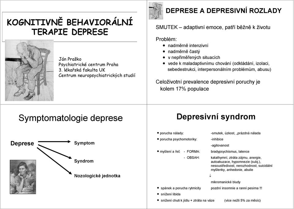 vede k maladaptivnímu chování (odkládání, izolaci, sebedestrukci, interpersonálním problémům, abusu) Celoživotní prevalence depresivní poruchy je kolem 17% populace Symptomatologie deprese Depresivní