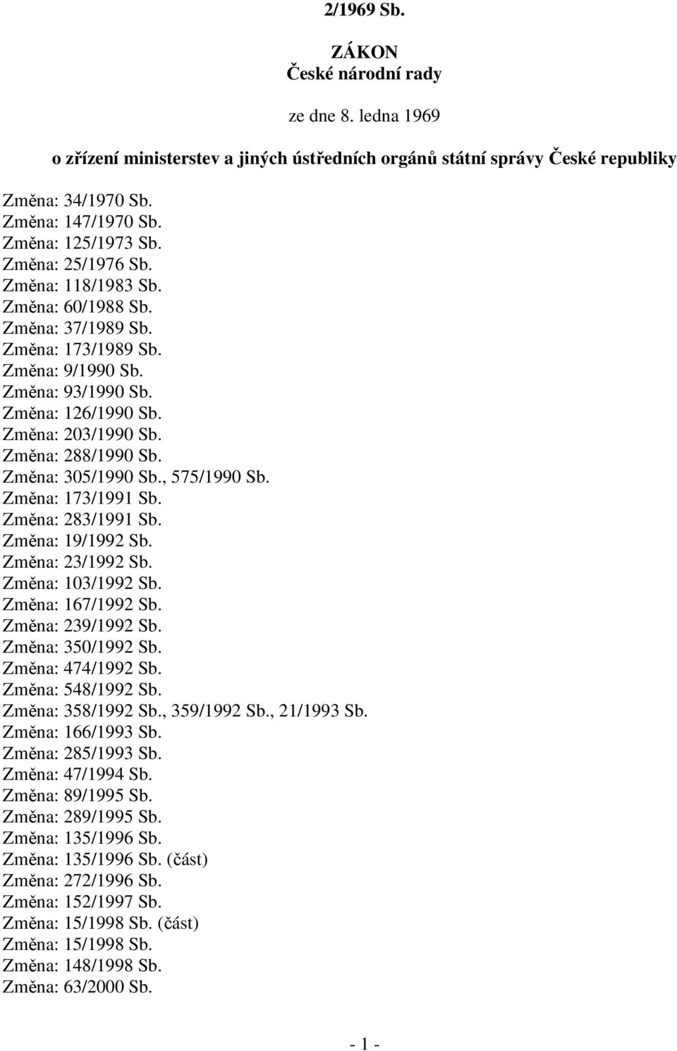 Změna: 305/1990 Sb., 575/1990 Sb. Změna: 173/1991 Sb. Změna: 283/1991 Sb. Změna: 19/1992 Sb. Změna: 23/1992 Sb. Změna: 103/1992 Sb. Změna: 167/1992 Sb. Změna: 239/1992 Sb. Změna: 350/1992 Sb.