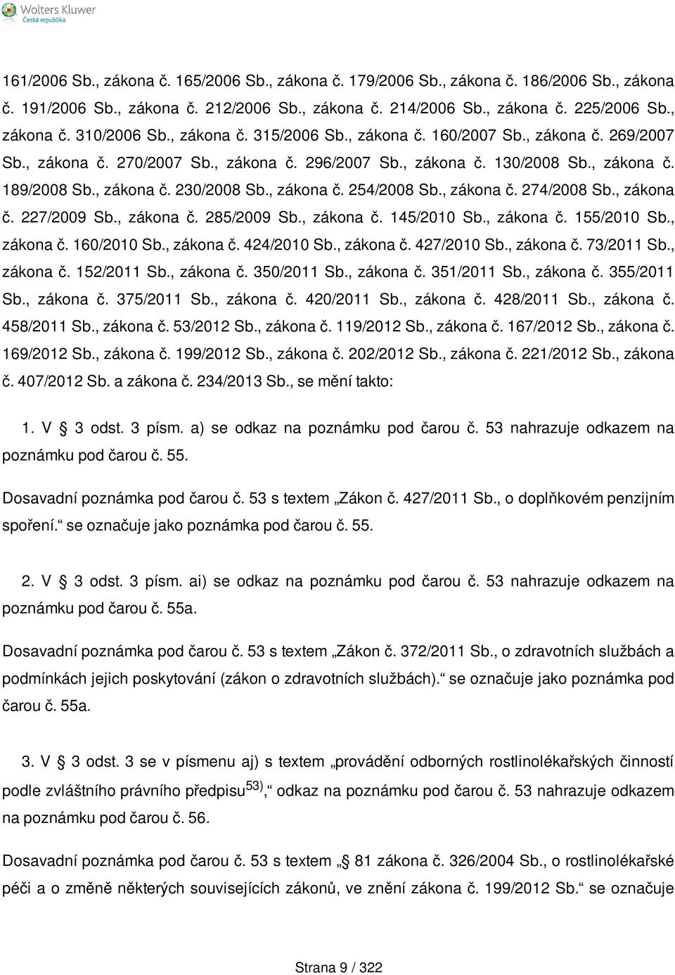 , zákona č. 254/2008 Sb., zákona č. 274/2008 Sb., zákona č. 227/2009 Sb., zákona č. 285/2009 Sb., zákona č. 145/2010 Sb., zákona č. 155/2010 Sb., zákona č. 160/2010 Sb., zákona č. 424/2010 Sb.