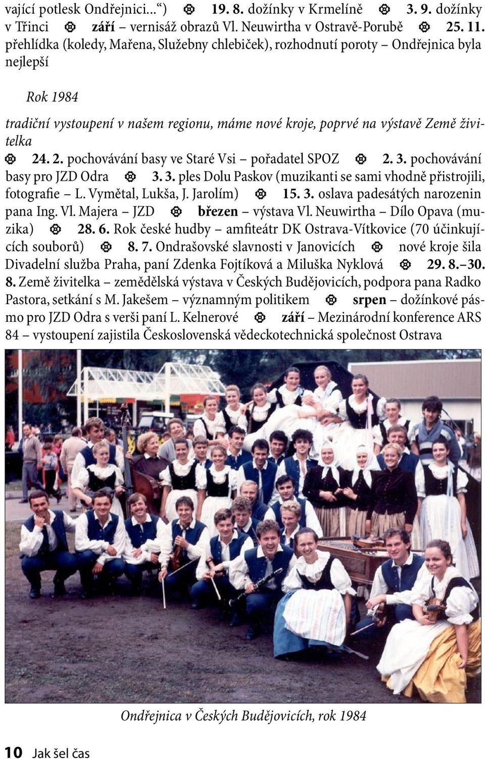 . 2. pochovávání basy ve Staré Vsi pořadatel SPOZ 2. 3. pochovávání basy pro JZD Odra 3. 3. ples Dolu Paskov (muzikanti se sami vhodně přistrojili, fotografie L. Vymětal, Lukša, J. Jarolím) 15. 3. oslava padesátých narozenin pana Ing.