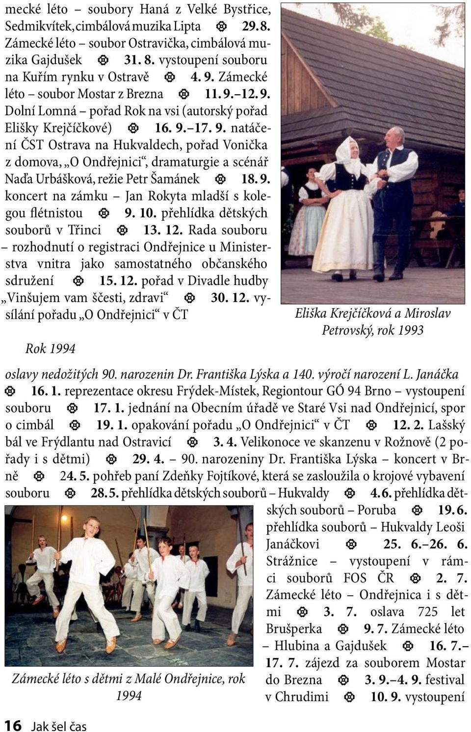 9. koncert na zámku Jan Rokyta mladší s kolegou flétnistou 9. 10. přehlídka dětských souborů v Třinci 13. 12.