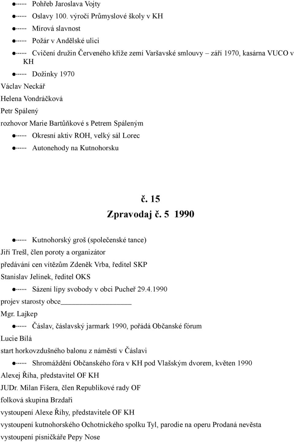 Petr Spálený rozhovor Marie Bartůňkové s Petrem Spáleným Okresní aktiv ROH, velký sál Lorec Autonehody na Kutnohorsku č. 15 Zpravodaj č.