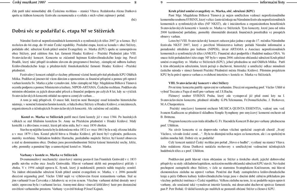 etapa NF ve Stìžerách Národní festival neprofesionálních komorních a symfonických těles 2007 je u konce. Byl rozložen do 6ti etap, do 10 míst České republiky.