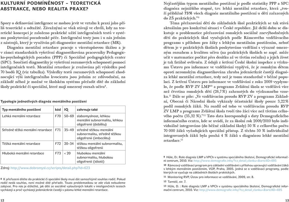 Inteligenční testy jsou i u nás jedním z nástrojů, který je využíván při diagnostice mentální retardace (MR).