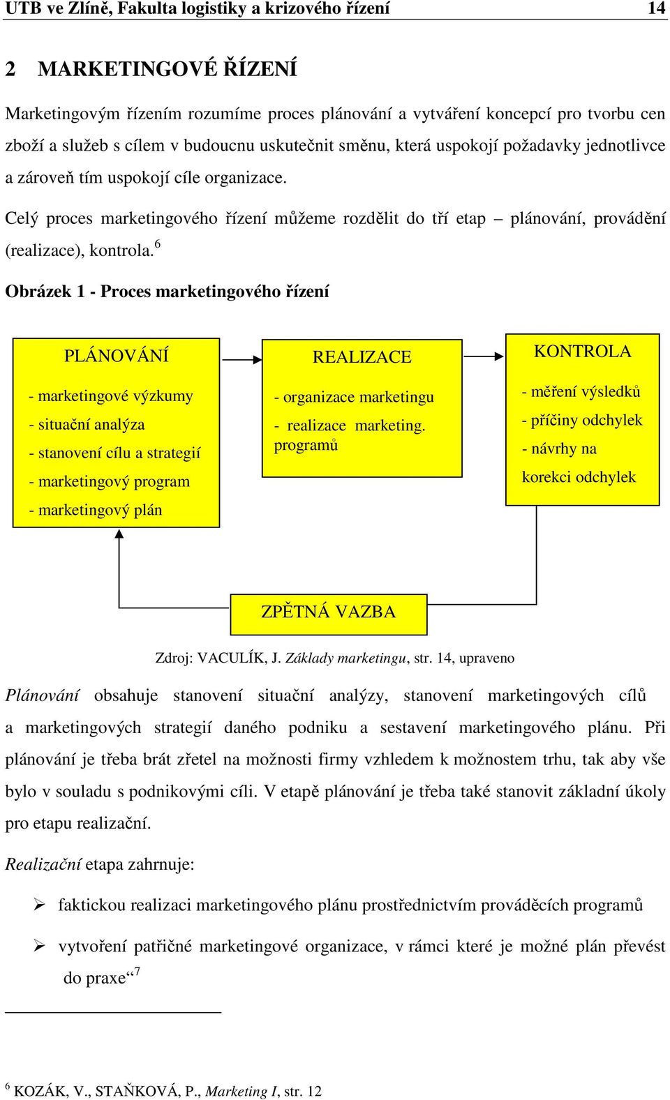 6 Obrázek 1 - Proces marketingového řízení PLÁNOVÁNÍ - marketingové výzkumy - situační analýza - stanovení cílu a strategií - marketingový program - marketingový plán REALIZACE - organizace