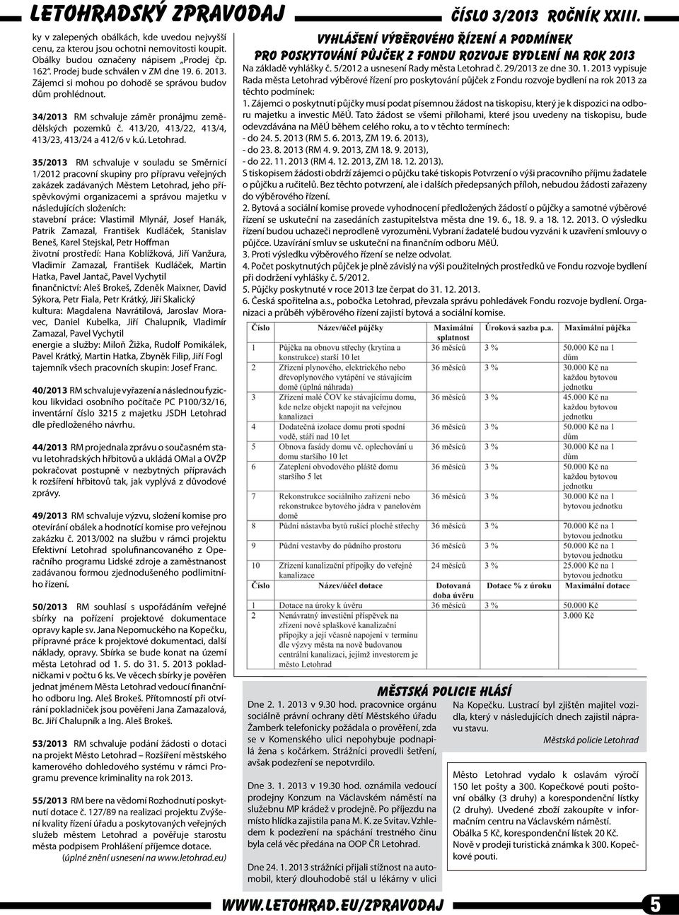 35/2013 RM schvaluje v souladu se Směrnicí 1/2012 pracovní skupiny pro přípravu veřejných zakázek zadávaných Městem Letohrad, jeho příspěvkovými organizacemi a správou majetku v následujících