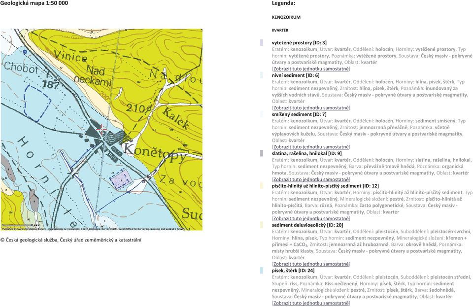 Eratém:kenozoikum,Útvar:kvartér,Oddlení:holocén,Horniny:hlína,písek,štrk,Typ hornin:sedimentnezpevnný,zrnitost:hlína,písek,štrk,poznámka:inundovanýza