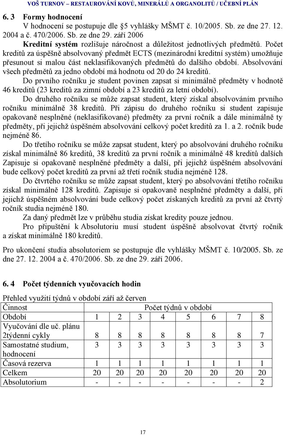 Počet kreditů za úspěšně absolvovaný předmět ECTS (mezinárodní kreditní systém) umožňuje přesunout si malou část neklasifikovaných předmětů do dalšího období.