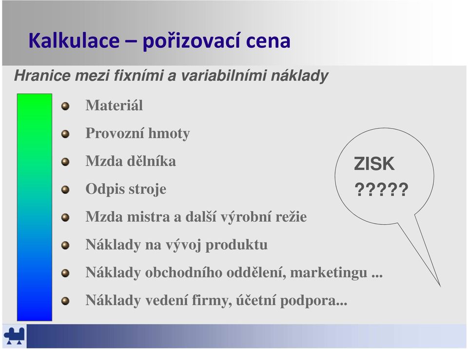 ???? Mzda mistra a další výrobní režie Náklady na vývoj produktu