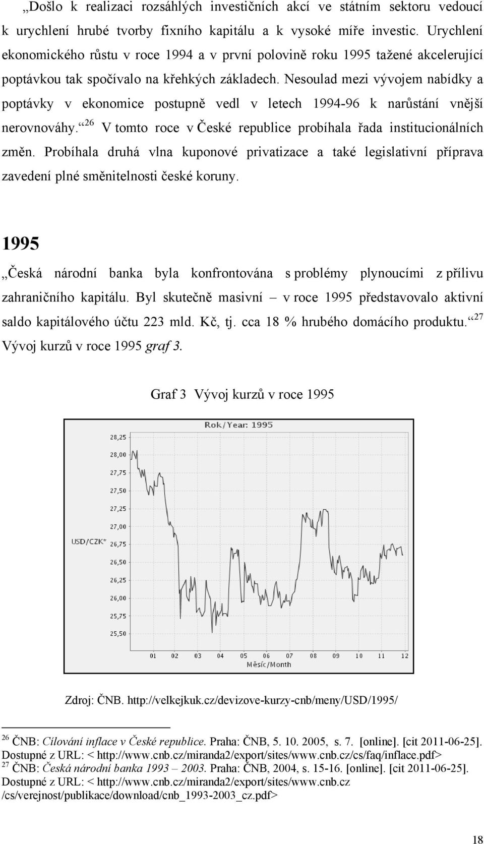 Nesoulad mezi vývojem nabídky a poptávky v ekonomice postupně vedl v letech 1994-96 k narůstání vnější nerovnováhy. 26 V tomto roce v České republice probíhala řada institucionálních změn.