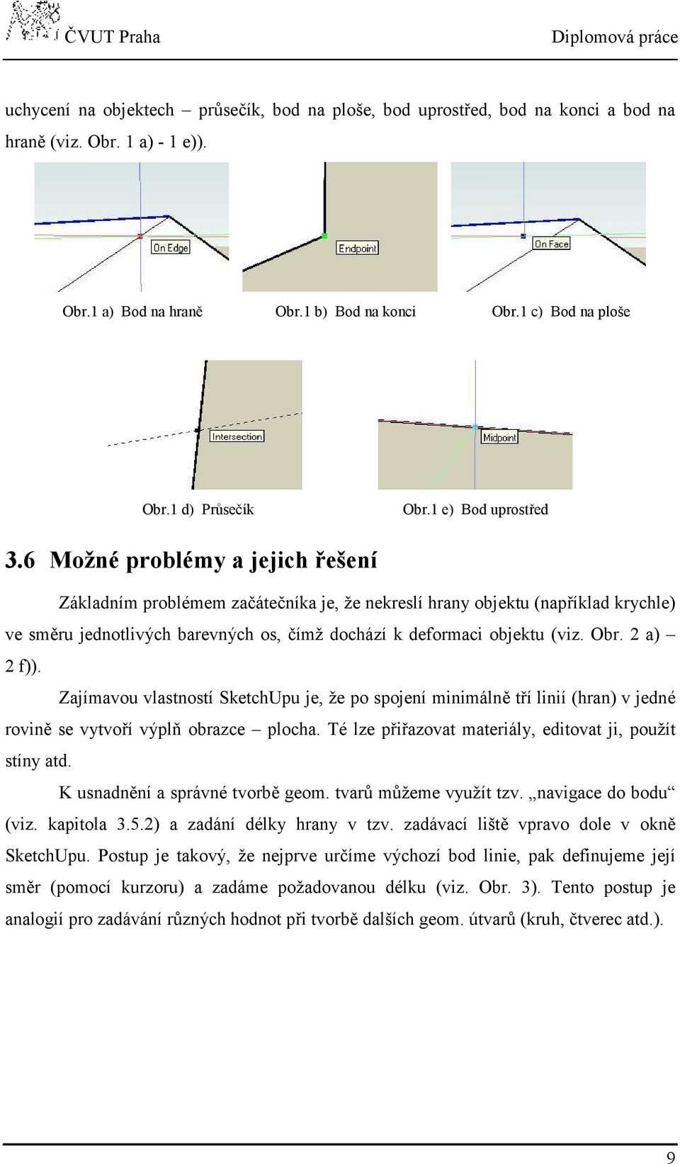 6 Možné problémy a jejich řešení Základním problémem začátečníka je, že nekreslí hrany objektu (například krychle) ve směru jednotlivých barevných os, čímž dochází k deformaci objektu (viz. Obr.